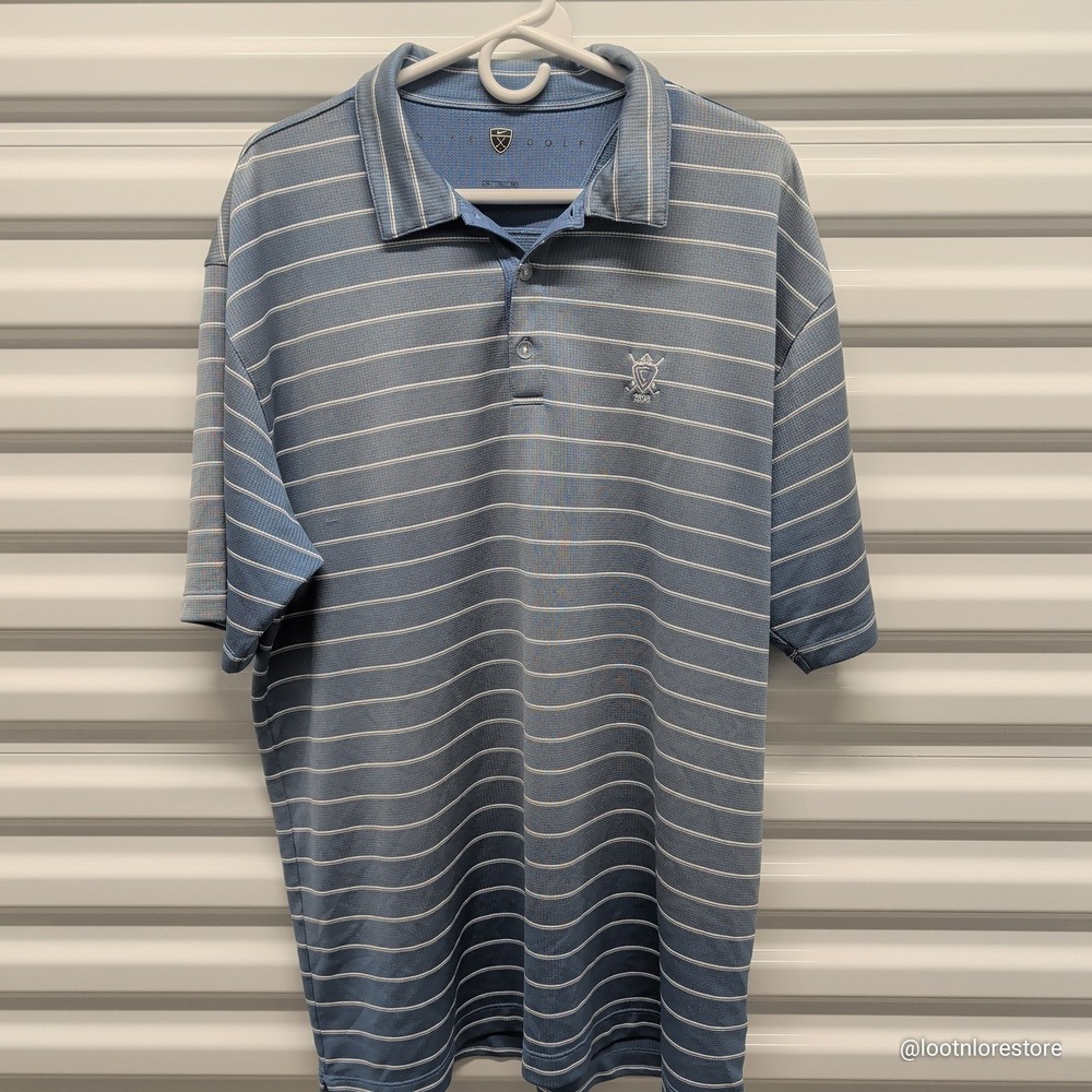 Nike‎ Golf Mens Dri-Fit Polo Shirt Blue White Striped Size XL Short Sleeve Crest